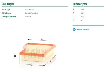 Mercedes B Serisi W247 Kasa B200 Hava Filtresi 1.3 163 Beygir 2018 Sonrası MANN