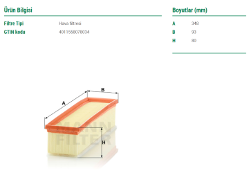 Mercedes C Serisi W205 Kasa C200 D Hava Filtresi 1.6 136 Beygir 2014-2021 MANN