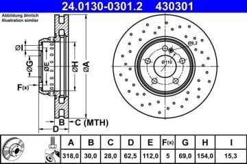 Mercedes C Serisi W205 Kasa C220 Ön Fren Diski 318 mm Çap AMG Spor Paket İçin 2014-2021 ATE ORIGINAL