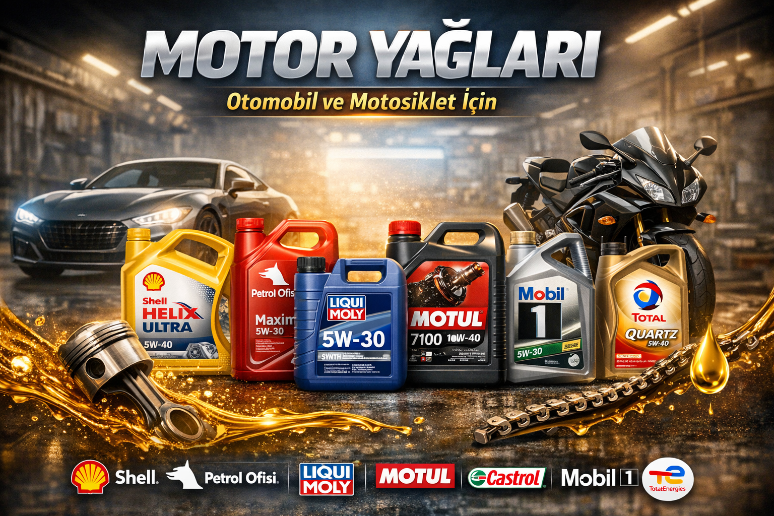 Otomobil ve Motosiklet Motor Yağları – Shell, Motul, Liqui Moly, Petrol Ofisi ve Daha Fazlası