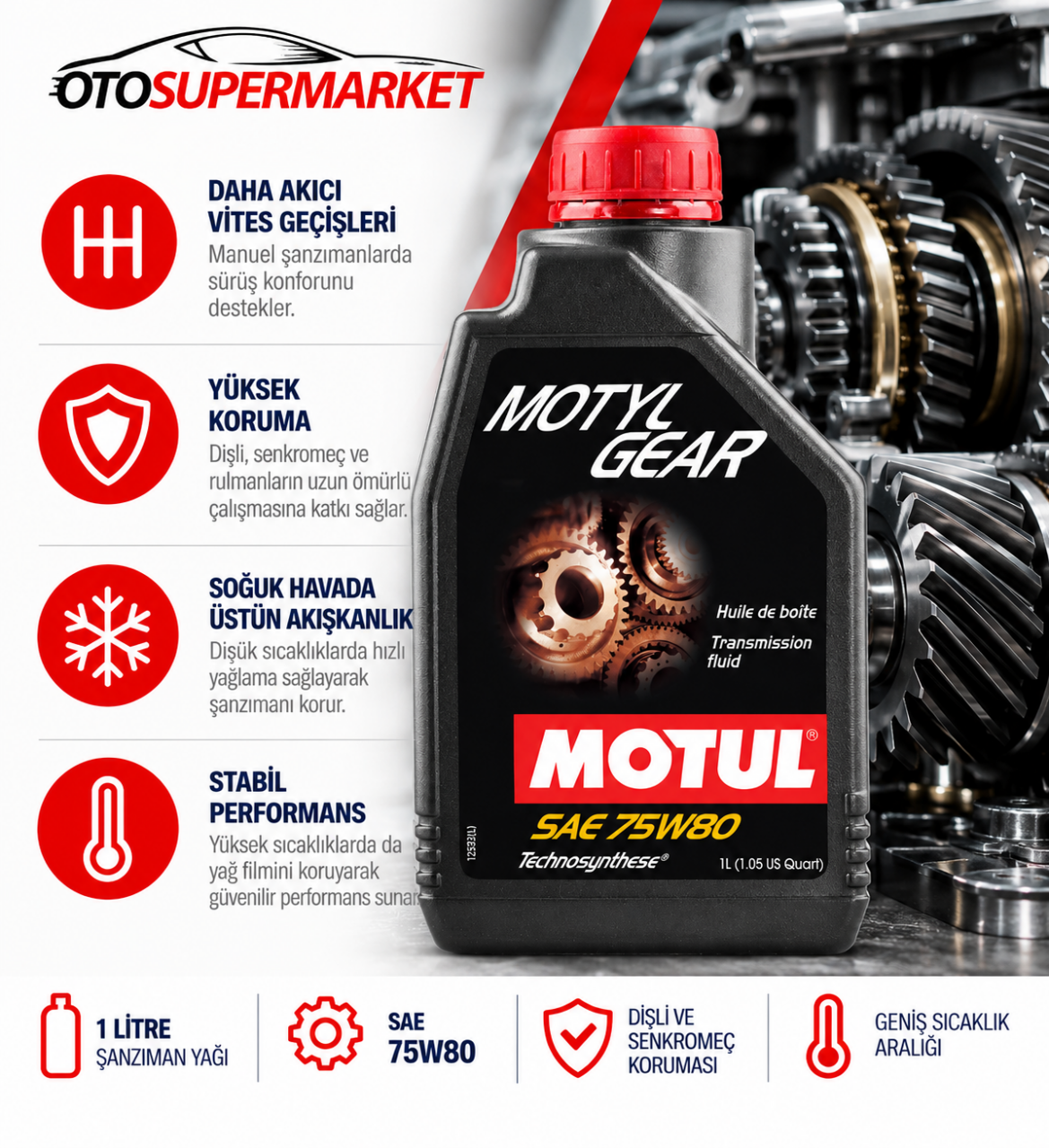 MOTUL MOTYLGEAR 75W80 1 Litre Şanzıman Yağı Ne İşe Yarar? Hangi Araçlarda Kullanılır?