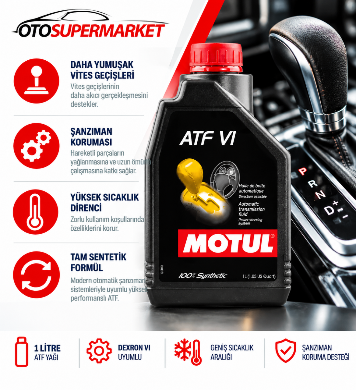 Motul ATF VI Tam Sentetik Otomatik Şanzıman Yağı 1 Litre