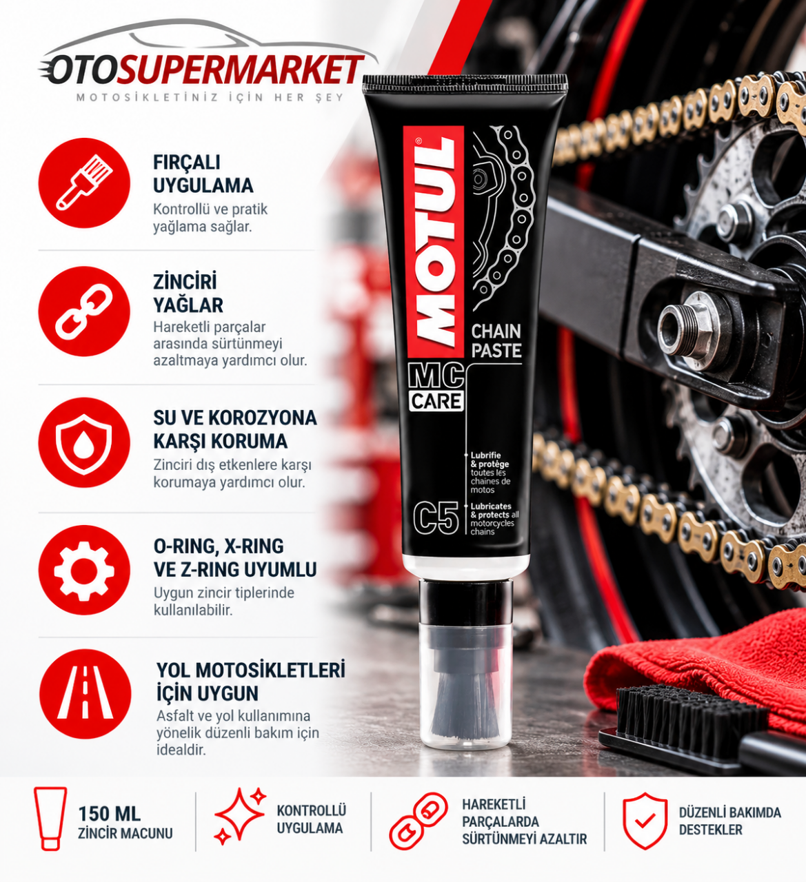 MOTUL C5 Motosiklet Zincir Yağlama Macunu 150 ML – Özellikleri ve Kullanım Rehberi