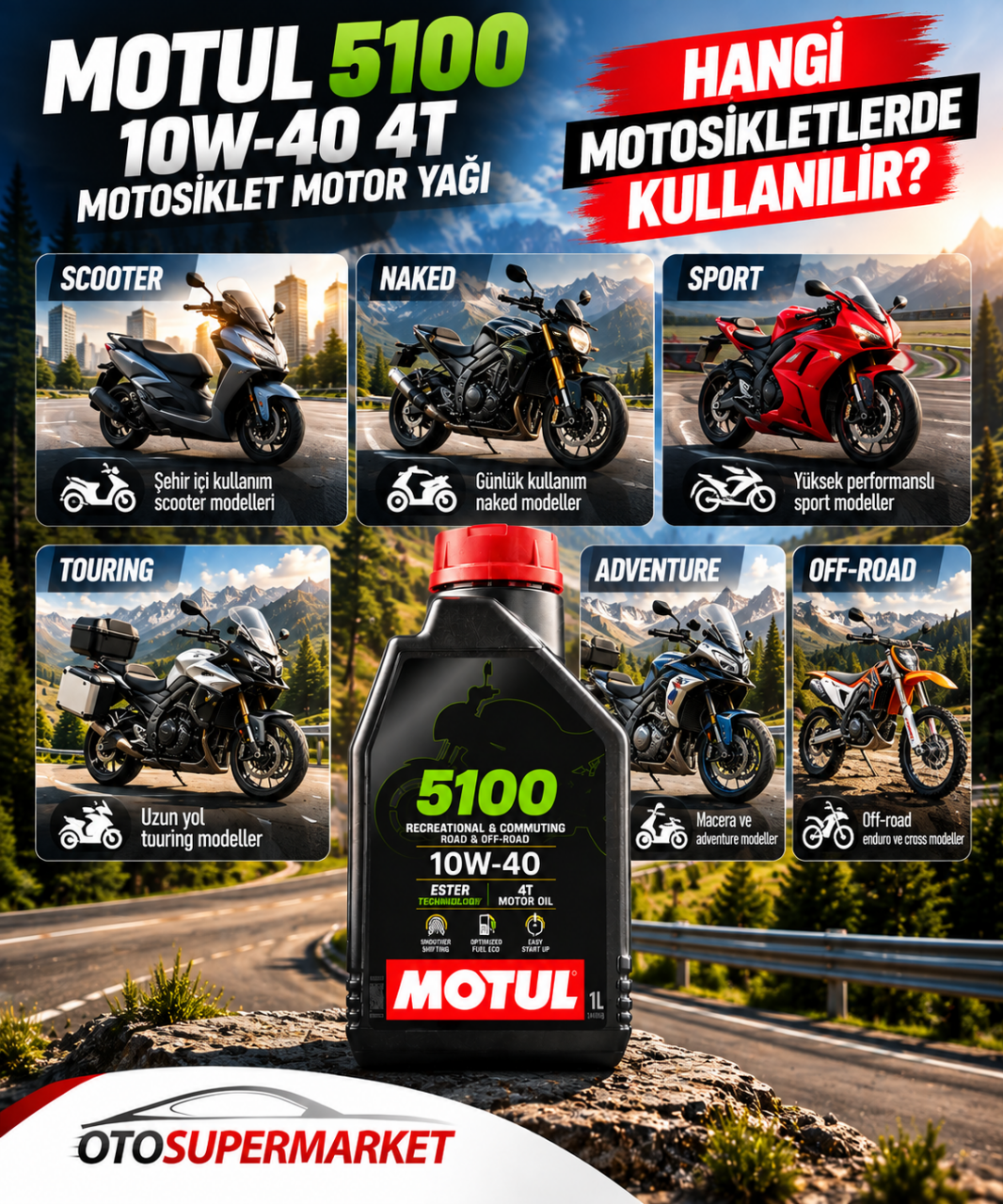 MOTUL 5100 10W40 4T 1 Litre Motosiklet Motor Yağı Hangi Motosikletlerde Kullanılır?