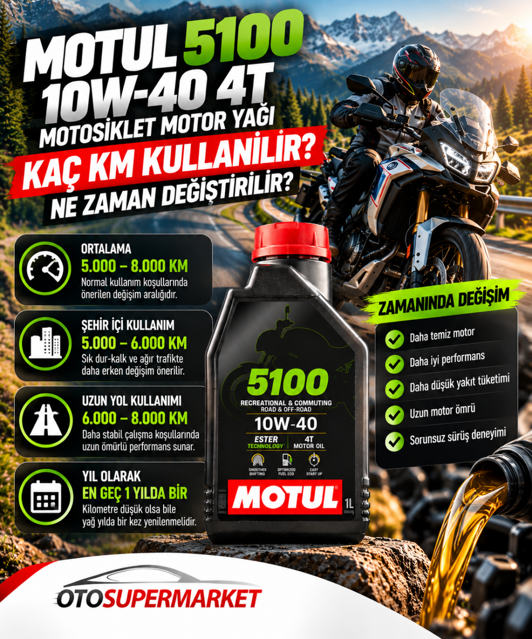 MOTUL 5100 10W40 4T 1 Litre Motosiklet Motor Yağı Kaç KM Kullanılır? Ne Zaman Değiştirilir?