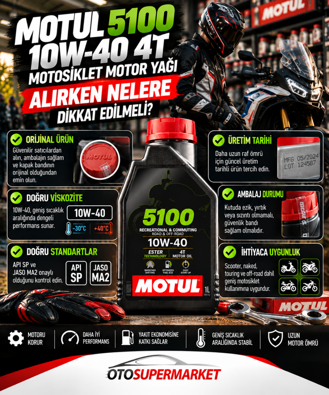 MOTUL 5100 10W40 4T 1 Litre Motosiklet Motor Yağı Alırken Nelere Dikkat Edilmeli?