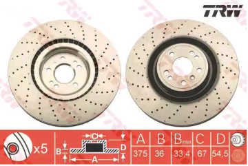 Mercedes GL350 Ön Fren Diski Delikli 375 mm Çap 2012-2015 TRW