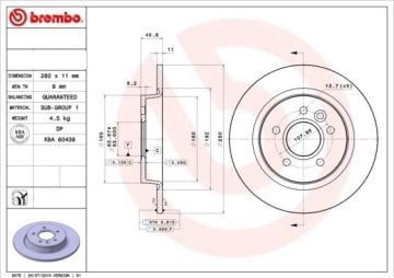 Volvo S40 Arka Fren Diski 1.6 Dizel 280 mm 2004-2014 BREMBO