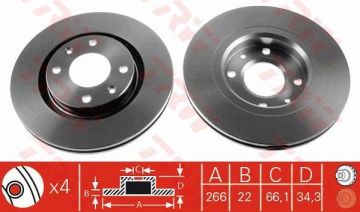 Peugeot 307 Ön Fren Diski 1.6 HDi 110 Beygir Küçük Tip 266 mm Çap 2001-2008 TRW