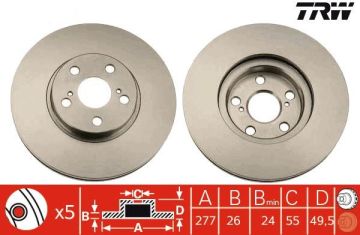 Toyota Avensis Ön Fren Diski 1.6 100 Beygir 277 mm Çap 2004-2009 TRW