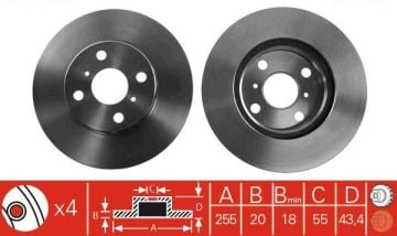 Toyota Yaris Ön Fren Diski Arkası Diskli Modeller İçin 255 mm 1999-2005 TRW