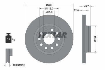 Volkswagen Golf 6 Ön Fren Diski 1.6 TDI 105 Beygir 280 mm Çap 2009-2012 TEXTAR