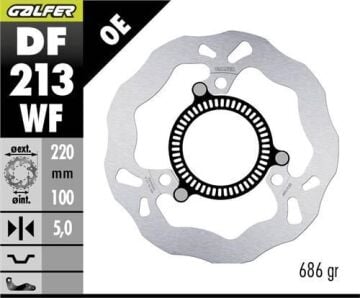 Kawasaki Ninja 400 Arka Fren Diski 220 mm 2023 Sonrası GALFER DALGALI SABİT ÇELİK DİSK