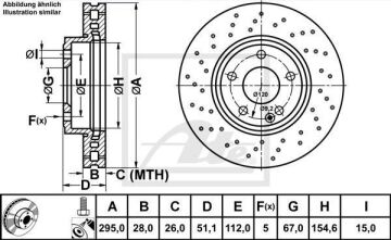 Mercedes A Serisi W176 Kasa A180 1.6 122 Beygir Ön Fren Diski Delikli 295 mm Çap AMG Spor Paket 2013-2018 ATE ORIGINAL