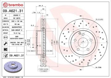 Mercedes E Serisi W212 Kasa E250 CDI Ön Fren Diski 2.2 204 Beygir AMG Spor Paket Delikli 322 mm Çap 2009-2015 BREMBO