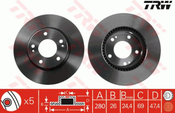 Hyundai i30 Ön Fren Diski 280 mm Çap 2008-2011 TRW