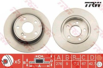 Mercedes A Serisi W176 Kasa A180 1.6 122 Beygir Arka Fren Diski 276 mm Çap Standart Paket 2013-2018 TRW