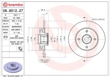Opel Crossland X Arka Fren Diski 1.6 Dizel 99 Beygir 249 mm Çap 2017 Sonrası BREMBO