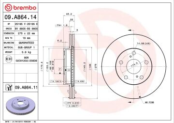Toyota Auris Ön Fren Diski Benzinli Japon Montaj 275 mm Çap 2007-2012 BREMBO