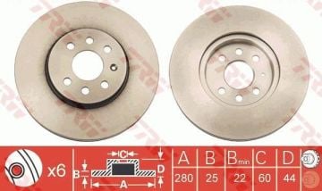Opel Astra H Ön Fren Diski 1.6 16V 115 Beygir 280 mm 4 Bijon Modeller İçin 2005-2010 TRW