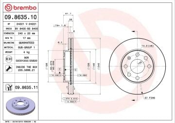 Opel Corsa C 1.0 Benzinli Ön Fren Diski 240 mm Çap ABS'li Modellere 2001-2006 BREMBO