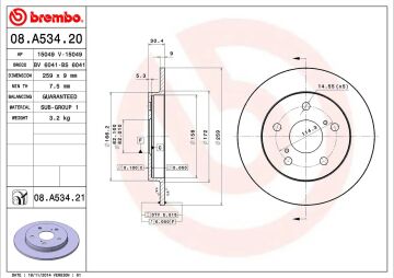 Toyota Corolla Arka Fren Diski Benzinli Japon Montaj 259 mm Çap 2007-2012 BREMBO