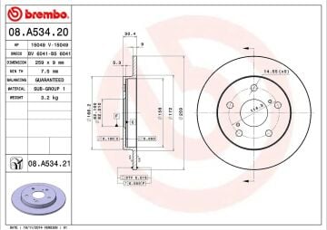 Toyota Auris Arka Fren Diski Benzinli Japon Montaj 259 mm Çap 2007-2012 BREMBO