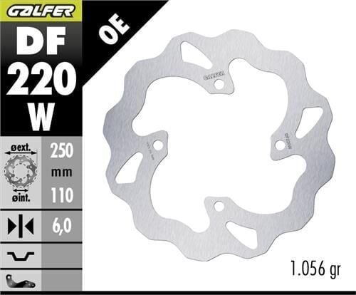 Kawasaki Zzr 1400 Abs Arka Fren Diski 250 mm 2012 Sonrası GALFER DALGALI SABİT ÇELİK DİSK