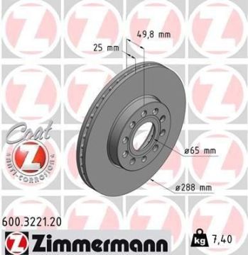 Volkswagen Golf 7 Ön Fren Diski 1.2 TSI 105 / 110 Beygir 288 mm Çap 2013-2020 ZIMMERMANN