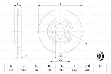 Alfa Romeo Mito Ön Fren Diski 1.4 Turbo 135 Beygir 281 mm Çap BOSCH