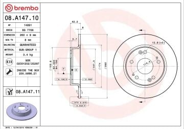 Honda Civic 8 Hatchback Arka Fren Diski 282 mm Çap 2006-2011 BREMBO