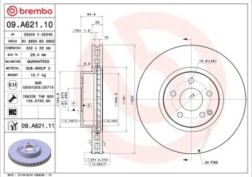 Mercedes E Serisi W212 Kasa E350 CDI Ön Fren Diski 3.0 231 Beygir Standart Paket 322 mm Çap 2009-2015 BREMBO