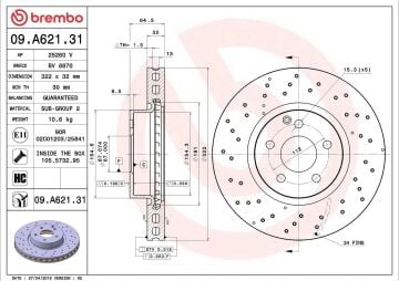 Mercedes E Serisi W212 Kasa E350 CDI Ön Fren Diski 3.0 231 Beygir AMG Spor Paket Delikli 322 mm Çap 2009-2015 BREMBO