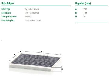 Hyundai Elantra Karbonlu Polen Filtresi 1.6 CRDi 136 Beygir 2016-2020 MANN