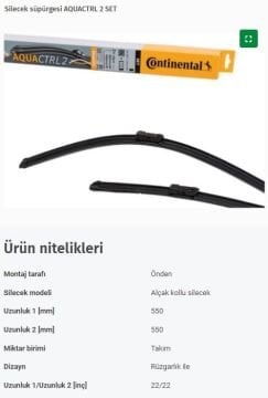 Mercedes C Serisi 205 Kasa Ön Silecek Seti Sol Sağ Takım 2014-2021 CONTINENTAL