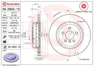 BMW 5 Serisi G30 Kasa 520i Arka Fren Diski Standart Paket 330mm Çap 2017-2023 BREMBO