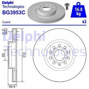 Volkswagen Golf 6 GTI Ön Fren Diski 2.0 TSI 210 Beygir 312 mm Çap 2009-2012 DELPHI