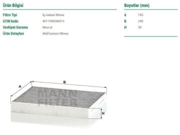 Hyundai Kona EV Elektrik Karbonlu Polen Filtresi 2018 Sonrası MANN