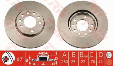 Opel Astra H Ön Fren Diski 1.3 CDTI 90 Beygir 280 mm Çap 5 Bijon Modeller İçin 2005-2010 TRW