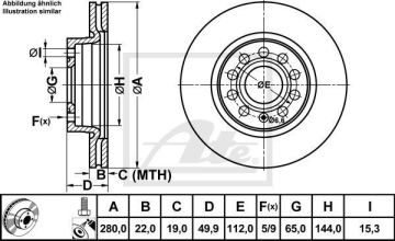 Skoda Octavia Ön Fren Diski 1.4 TSI 280 mm Çap 2004-2012 ATE ORIGINAL