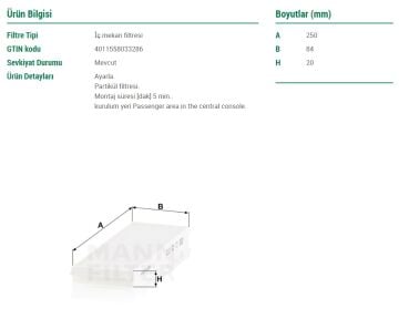 Hyundai i20 Polen Filtresi 1.2 D-CVVT 85 Beygir Yerli Üretim Araç 2009-2014 MANN