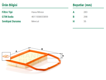 Volkswagen Polo 5 6C Hava Filtresi 1.0 Benzinli 75 Beygir 2010-2017 MANN