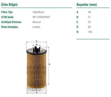 Opel Corsa D Yağ Filtresi 1.2 Twinport 85 Beygir 2006-2014 MANN