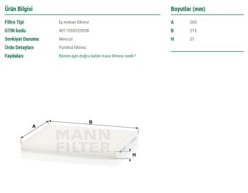Opel Corsa D Polen Filtresi 1.2 Twinport 85 Beygir 2006-2014 MANN