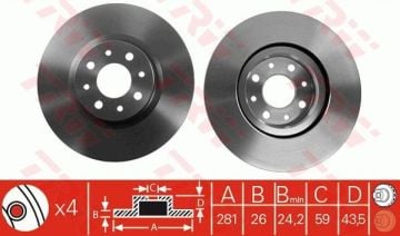 Alfa Romeo Mito Ön Fren Diski 1.4 Turbo 135 Beygir 281 mm TRW