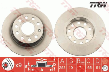 Skoda Octavia 2 Arka Fren Diski 253 mm Çap 2004-2012 TRW