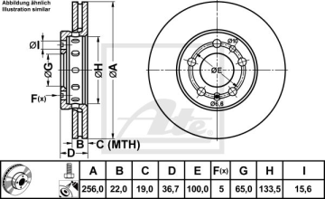 Volkswagen Polo 5 Ön Fren Diski 1.6 TDI 90 Beygir 256 mm 2010-2017 ATE ORIGINAL