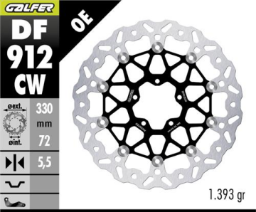 Ducati Scrambler Cafe Racer Ön Fren Diski 330 mm 2017 ve Sonrası GALFER DALGALI HAREKETLİ ALÜMİNYUM DİSK