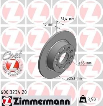 Volkswagen Golf 6 Arka Fren Diski 1.6 TDI 105 Beygir 253 mm Çap 2009-2012 ZIMMERMANN