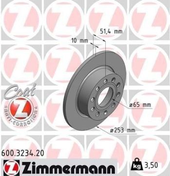 Volkswagen Jetta 4 Arka Fren Diski 1.6 TDI 105 Beygir 253 mm Çap 2011 Sonrası ZIMMERMANN